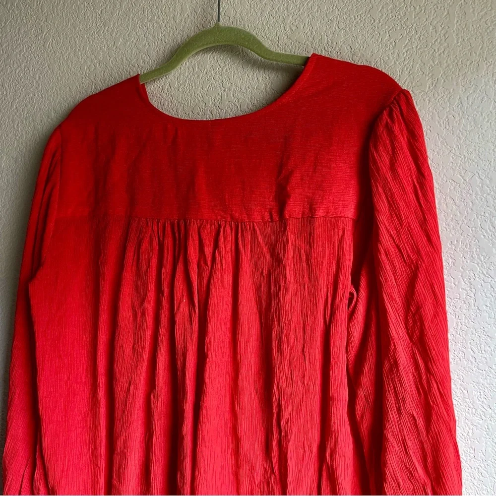 Free People Check On It Wrap Crinkle Crepe Blouse Top in Flame Red, size M
